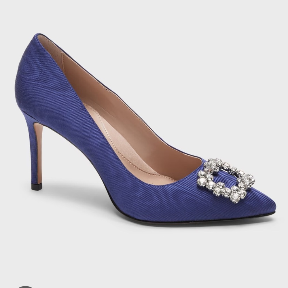 Banana Republic Blue Satin Madison 12 hour pumps with Crystal Buckle • EUC